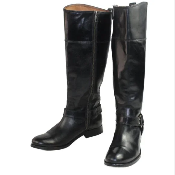 Frye Melissa Tall Black Leather Harness Equestrian Riding Boot, Size 7.5 - Picture 7 of 11